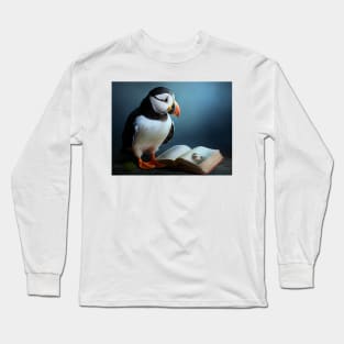 Cute Puffin Reading a Book Long Sleeve T-Shirt